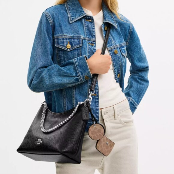 COACH CBI94 Laurel Shoulder Bag Mirror Charm and Pouch Pool/Sand - Picture 2 of 5